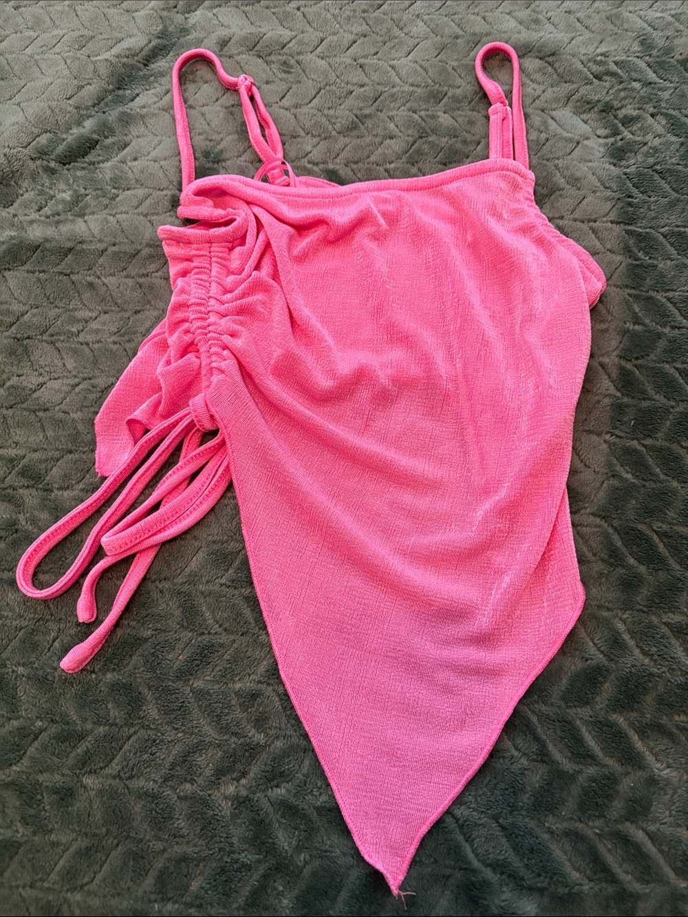 Olivaceous Rachel Top Asymmetrical Handkerchief Hem Camisole Ruched Side Pink S